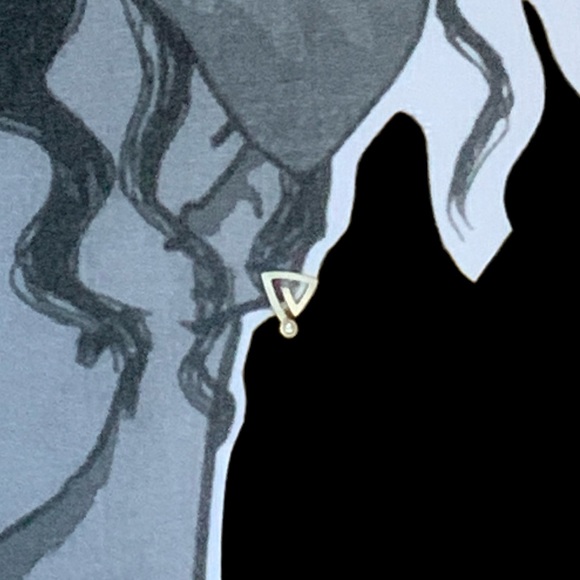 925 Silver & Diamond Triangle Pattern Post Pierced Earrings Woman’s Jewelry - Picture 3 of 8